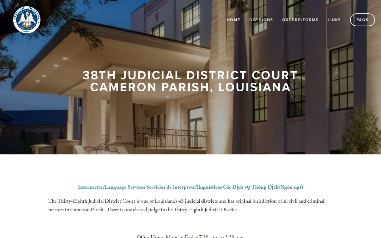 Thirty-Eighth Judicial District Court jurisdiction for Cameron Parish bench warrants