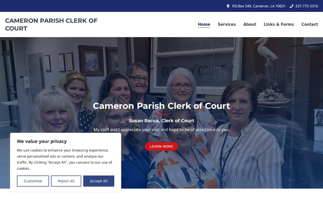Cameron Parish clerk of court custodian statement for warrant records