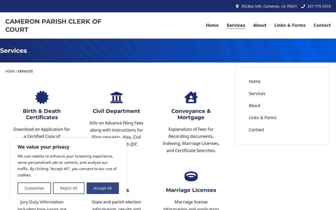 Cameron Parish clerk criminal record service link for outstanding warrant records