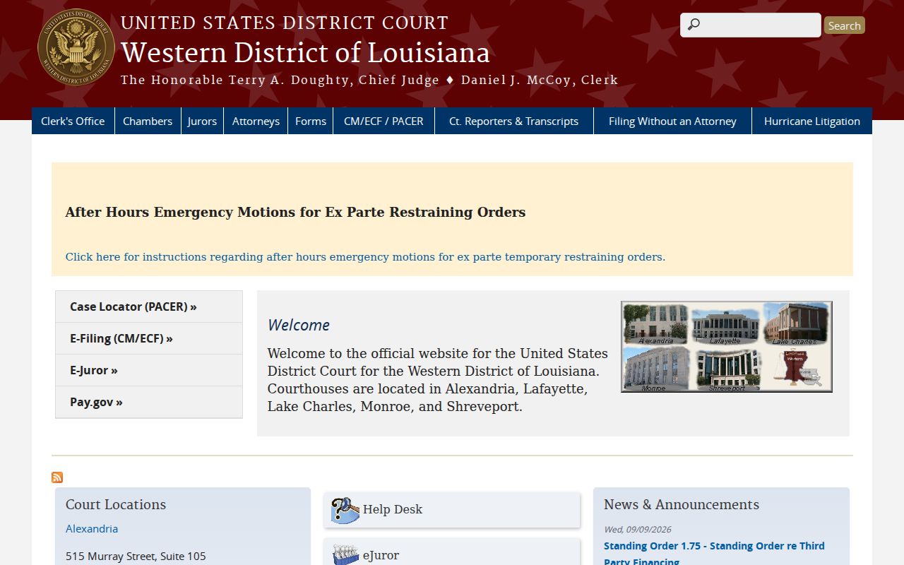 Western District of Louisiana federal court for Cameron Parish warrant records